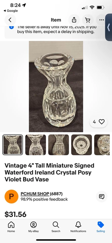 Waterford Crystal Bud Vase Posy Violet Vase 4" - Image 4 of 4