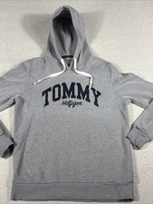 Tommy Hilfiger Hooded Sleepwear Fleece Sweatshirt Women Small Gray Name Logo
