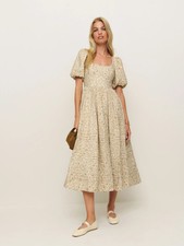 Reformation Everlyn Puff Sleeve Stretch Organic Cotton Maxi Dress Sz 0 Msrp $278