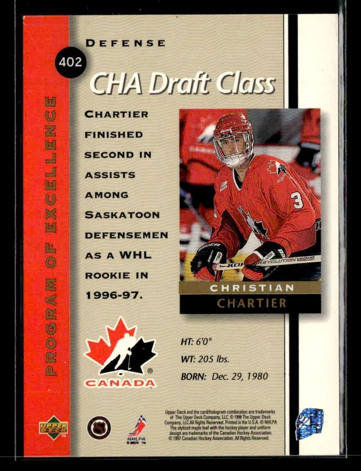 1997-98 Upper Deck - #402 Christian Chartier RC - Canada - Image 2 of 2