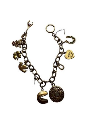 Vintage Gold Tone Charm Bracelet Lucky Symbols Missing 3 Charms