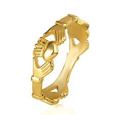 Gold Claddagh Heart Crown Ring Available in Yellow and White 