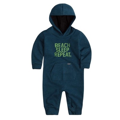 Hurley Baby Boys Long Sleeve Hooded Coverall-Discontinued, Space Blue Heather,