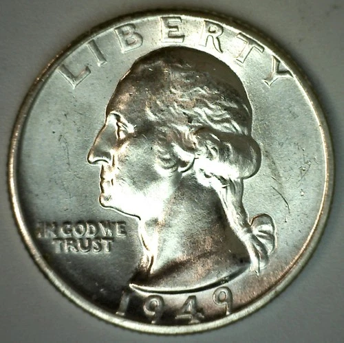 1949 D Washington UNCIRCULATED Silver Quarter 25c Denver Minted US Coin