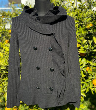 Prada Virgin Wool Wrap Front High Neck Ribbed Knit Sweater IT 48 Women L