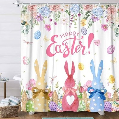 Easter Shower Curtain, Happy Easter Bunny 72''W x 72''L (Pack of 1) Colorful