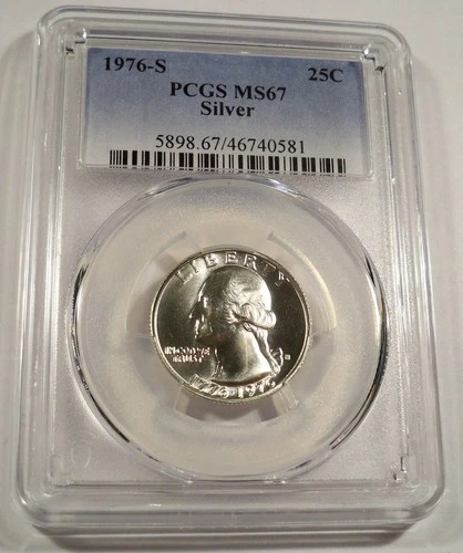 1976-S PCGS MS67 SILVER WASHINGTON QUARTER NICE WHITE MS 67 25c