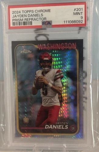 🔥2024 TOPPS CHROME PRISM REFRACTOR #201 JAYDEN DANIELS ROOKIE 🔥PSA 9