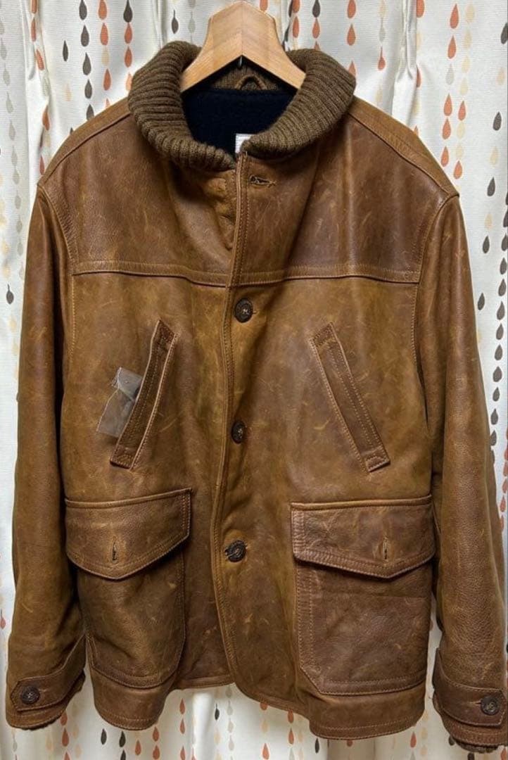 C.P. COMPANY Leather Jacket Brown Casual Button Closure Used