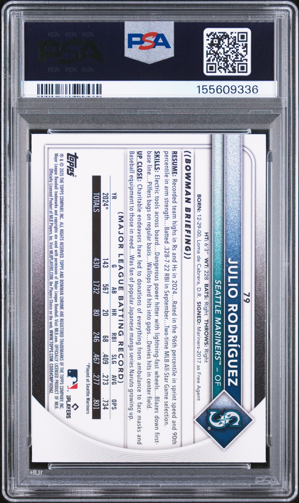2025 BOWMAN MEGA BOX CHROME #79 JULIO RODRIGUEZ PSA 9 view 2