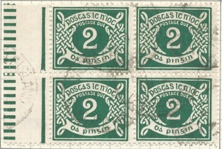 1925 POSTAGE DUE 2d MARGINAL BLOCK WATERMARK INVERTED F/U Mi.P3z Hib.PD3wa