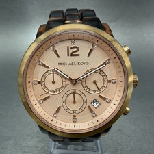 Michael Kors Audrina Chrono Watch Women 43mm Rose Dial Tortoise Date New Battery