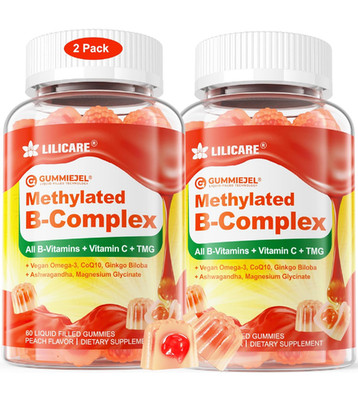 LILICARE Women's & Men's Super Vitamin B Complex Filled Gummies, Methylated w/Om