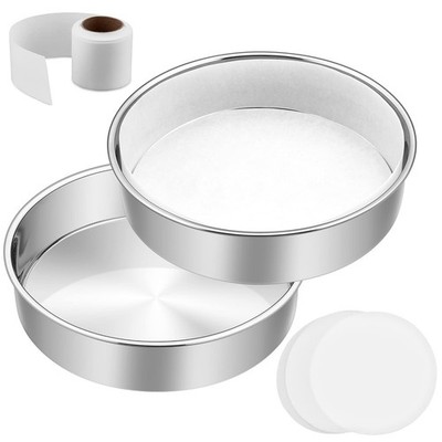 8 Inch Cake Pan Set of 2, E-Far Stainless Steel Round Layer 8 Inch, Silver 