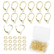 100pcs 18K Gold Plated Earring Hooks with 90 Jump Rings Leverback French Earr...