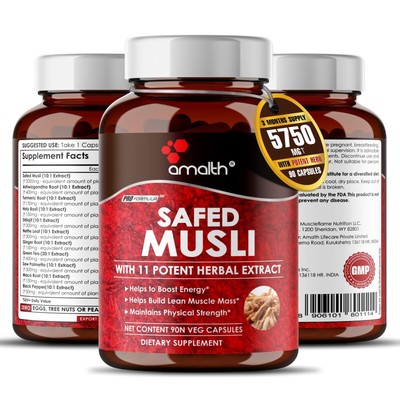 Safed Musli Chlorophytum + 11 Herbs Powder Support Sexual Health 5750mg 90 Pills