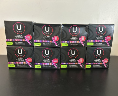 Lot of 8 Boxes U by Kotex Super Unscented Compact Tampons (16 Tampons Per Box)