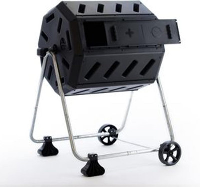 37 Gal Plastic Dual Chamber Tumbling Composter Elevated Rotating Garden Compost