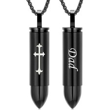 Bullet Cremation Necklace for Ashes Black Pendant  Personalized Engraving