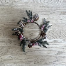 Wreath Base Of Pillar Candle Display Ring Pine Cone, Berries And Tree Branch