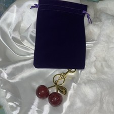 Red Cherry Purse Charm/keyring with purple velvet pouch