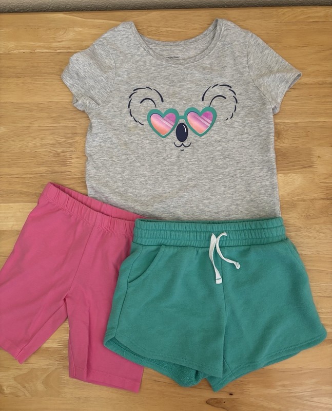 Girls Size 6 Jumping Bean Short Sleeve Koala Top & Green Shorts & Pink Shorts