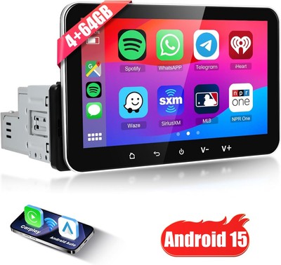 4+64GB 1DIN 7 Zoll Android 15 Autoradio mit Apple Carplay GPS WIFI MP5 Player