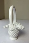 Fenton Milk Glass Hobnail Ruffle Basket Candy Dish