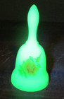 Fenton Satin Custard Vaseline Glass Mini Bell Hand Painted Floral Rose 4" — photo 1