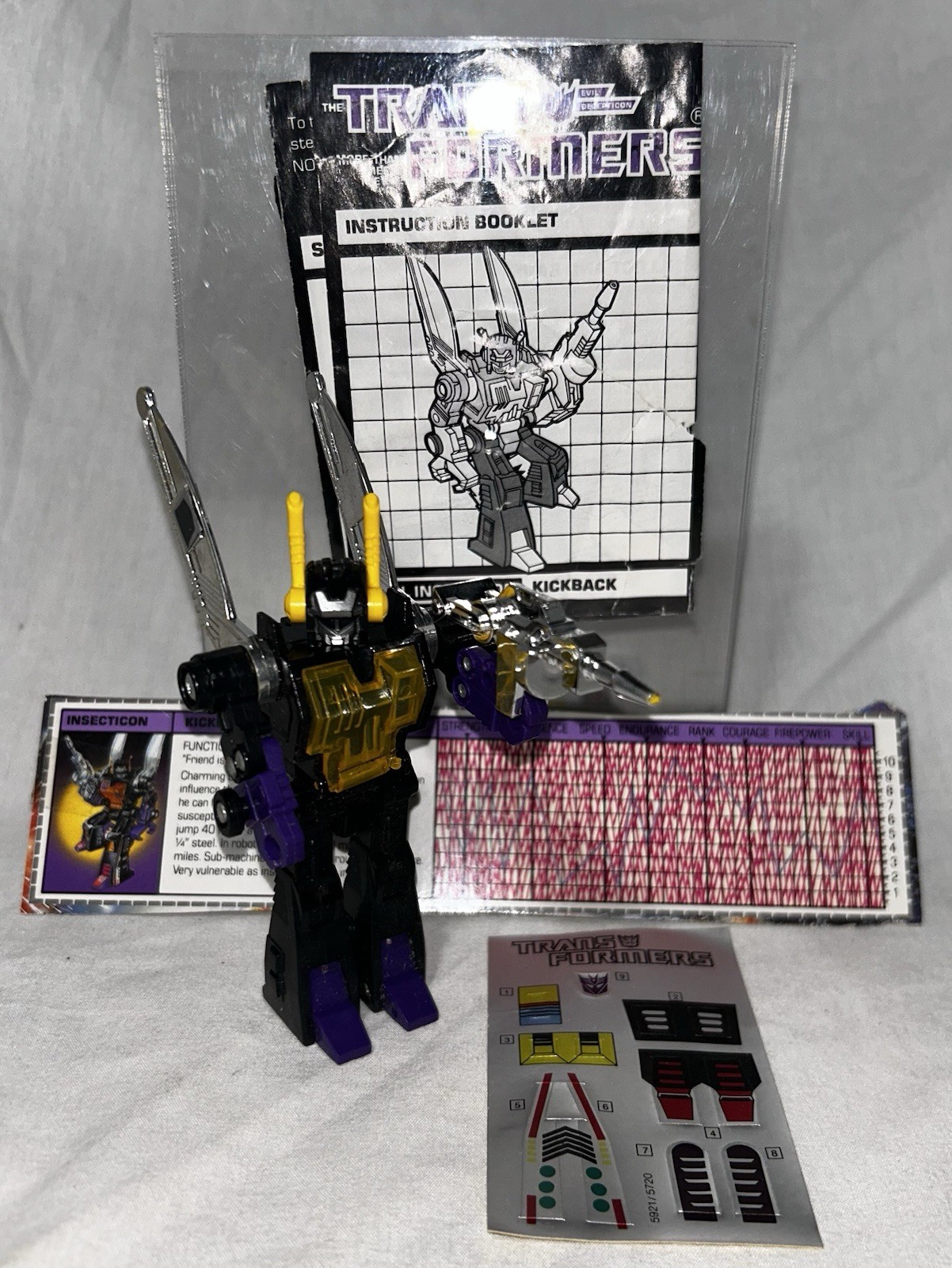 Transformers Kickback 100% Complete 1985 Hasbro G1 Instructions Unused Decals