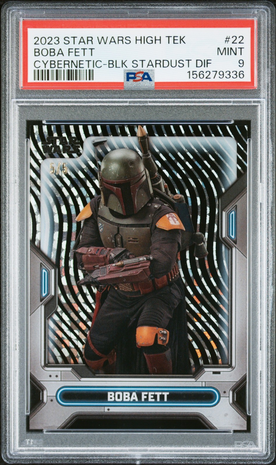 2023 TOPPS STAR WARS HIGH TEK BLACK STARDUST DIFFRACTOR BOBA FETT 5/5 PSA 9