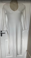 SHEIN White Maxi Dress Slit Bell Sleeve Deep V-Neck | UK 12/14 | L