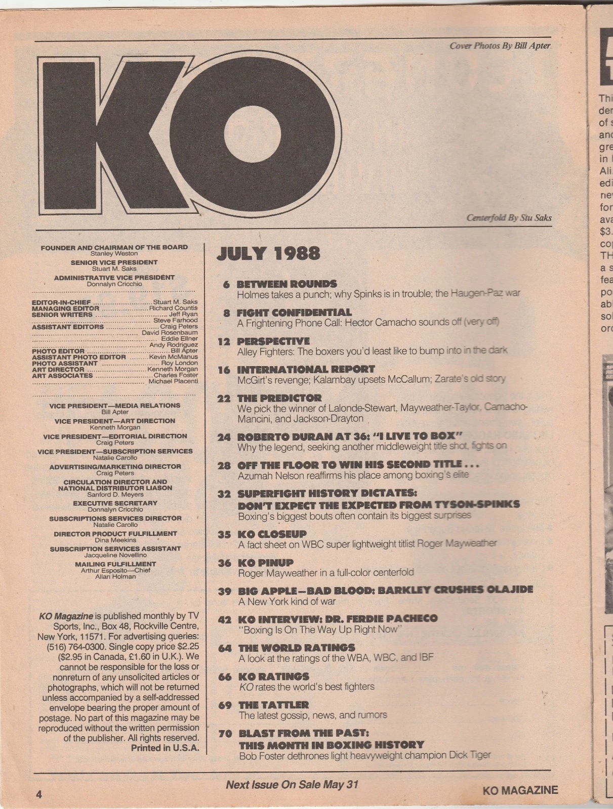 KO MAGAZINE MIKE TYSON-MICHAEL SPINKS BOXING HOFers COVER JULY 1988 - 画像2/3