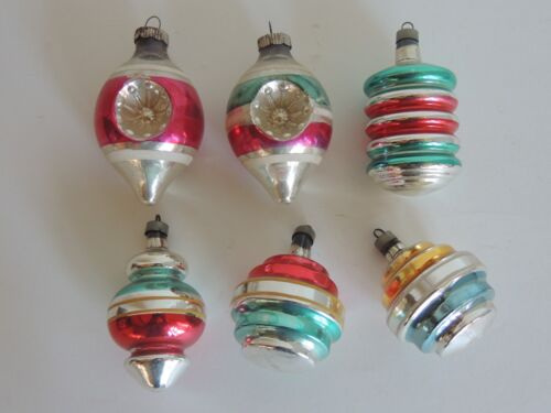 6 MCM Vintage Atomic Glass Christmas Tree 3" Space Age Ornaments Shiny Brite - Picture 1 of 7