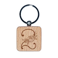 Rose Typewriter Font Number 2 Two Engraved Wood Square Keychain Tag Charm