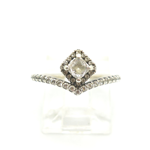 Pandora ALE 925 Sterling Silver Pave Square Sparkle CZ Wishbone Ring ...
