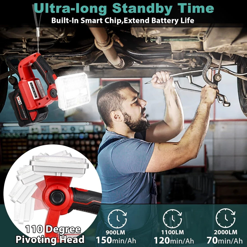 2000LM LED Work Light Work for Milwaukee Battery 18v 18W Handheld Jobsite Light - Image 4 of 4