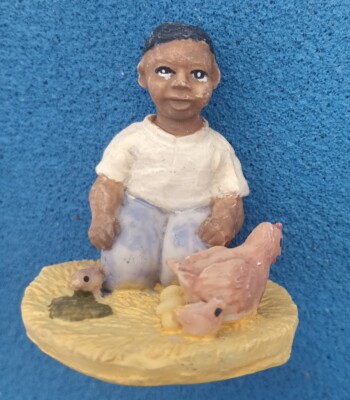 Vintage Ceramic Little Brown Boy Fishing Figurine