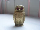 ANTIQUE VICTORIAN TABLE TOP SOLID BRASS OWL SPILL MATCH VESTA HOLDER, GLASS EYES