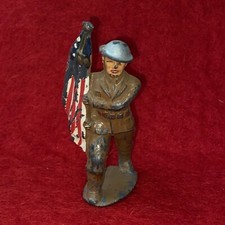 Vintage 1930's Barclay Manoil 701 Lead Army Soldier Carrying USA Flag
