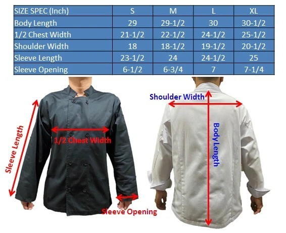 Stylish Men Women Unisex Chef Coat Jacket Kitchen Work Cook Uniform Long Sleeve - Image 2 of 4