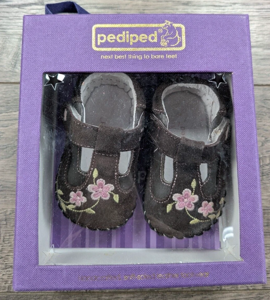 Bebé Niña Ropa Pediped 0-6 Meses Caroline Choc Marrón Rosa Flor Zapatos Foto 2 de 4