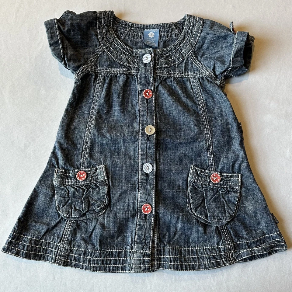 Vestido de mezclilla con parche de calabaza para niñas pequeñas manga corta botones de cintura ajustables 2 Foto 4 de 4