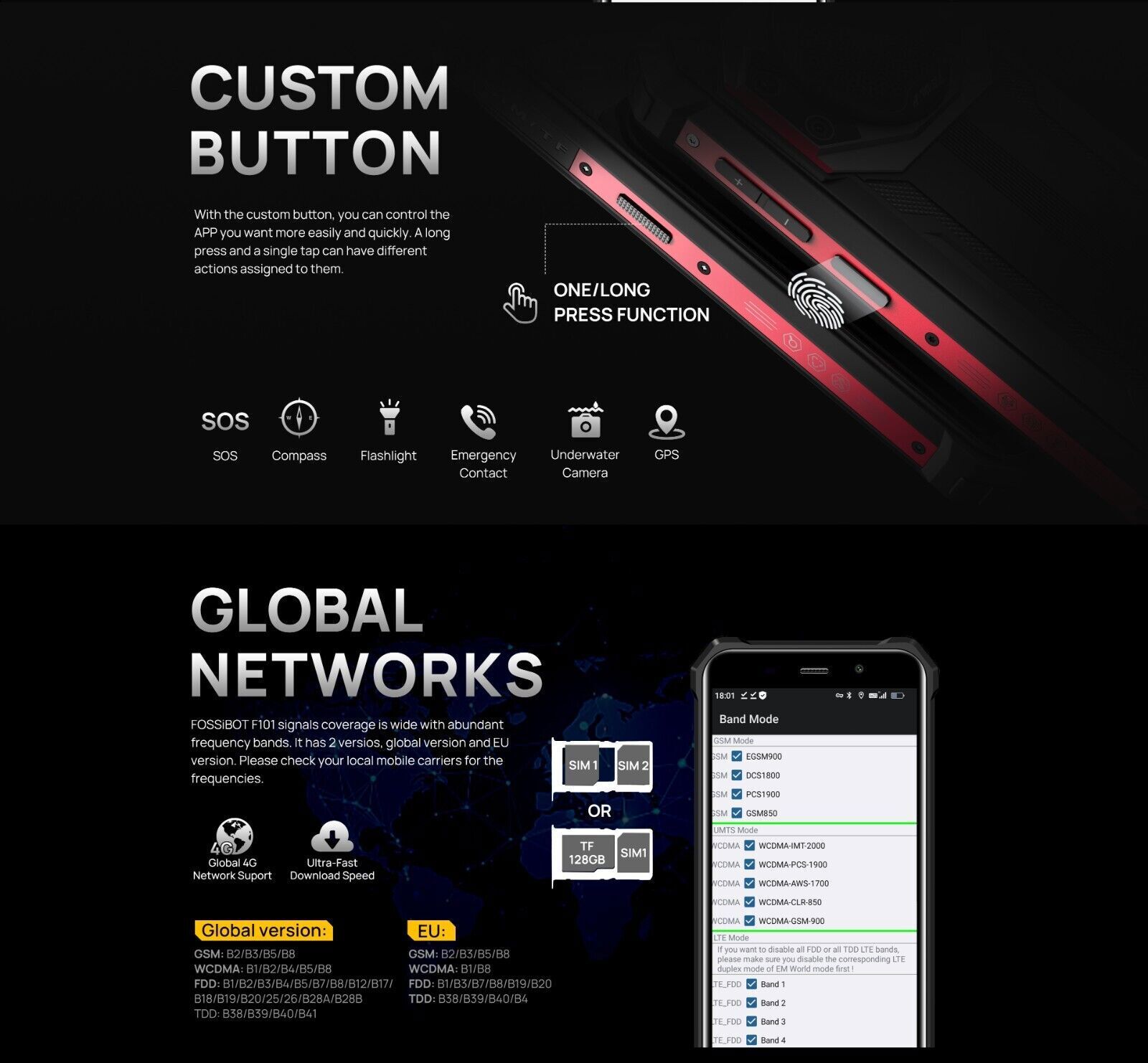 FOSSiBOT F101 Android 12 Rugged Smartphone 10600mAh Dual 4G Unlocked