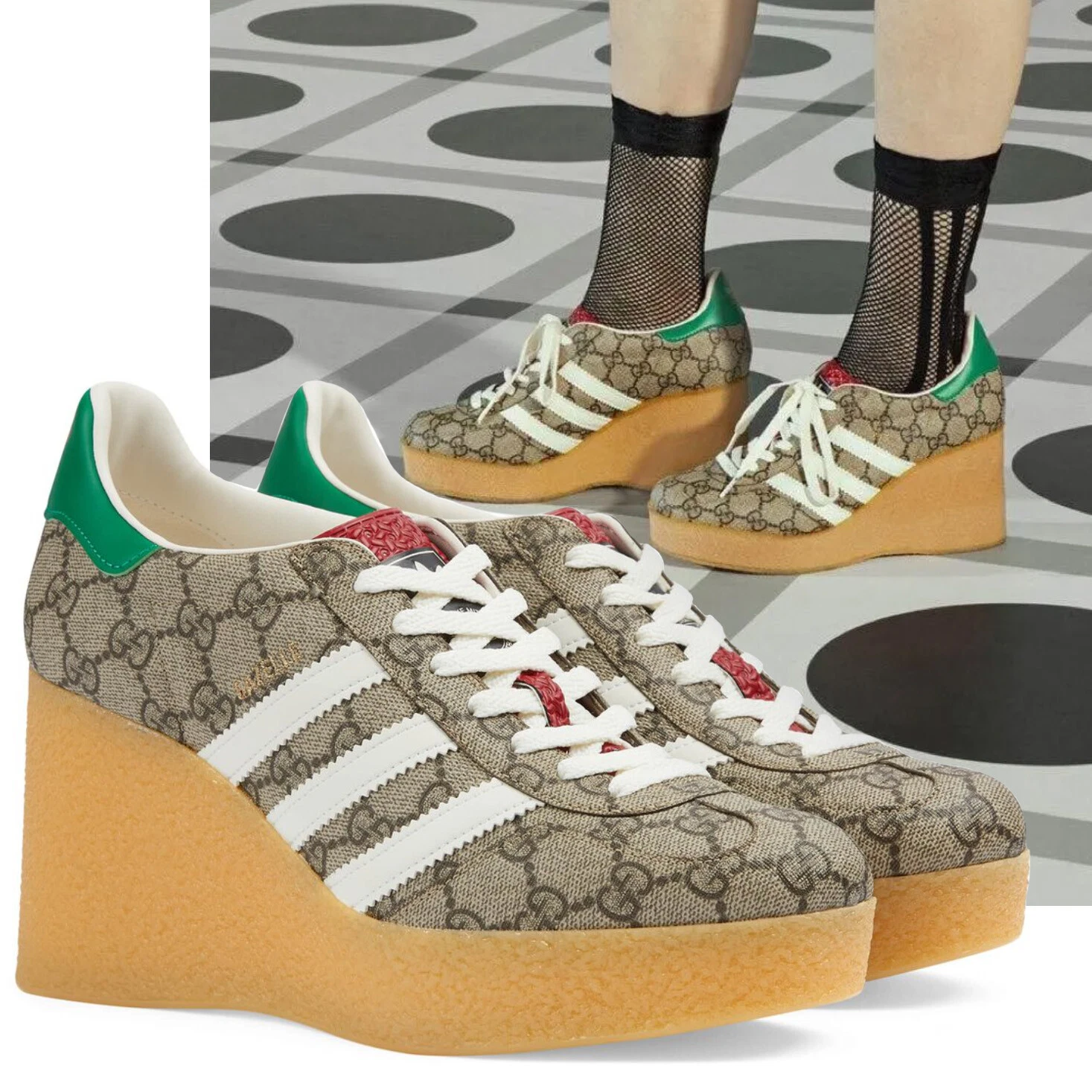 BASKETS GUCCI ADIDAS X GAZELLE GG LOGO SUPREME WEDGE SHOES avec TREFOIL 41 11