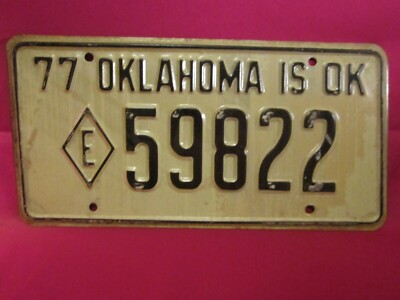 LICENSE PLATE Highway Patrol Tag 1977 OKLAHOMA Diamond E 59822 EXEMPT [B3B