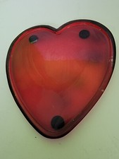Glass Heart Shaped Dish Red Valentines Day 7" Vintage