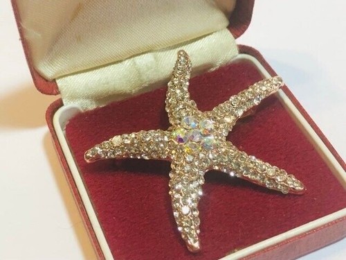 Vintage Art Deco Style Aurora Borealis Crystal Starfish Brooch Shawl Pin - Picture 8 of 13