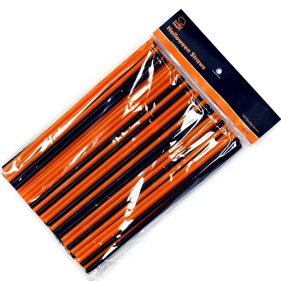 Chef Craft Select Plastic Halloween Straws, 8 Inch 100 ct Set, Black/Orange - Fl - Image 3 of 3