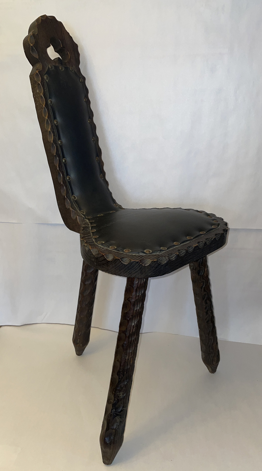 Spanish Birthing Chair Folk Art Stool Primitive Wood 3 Leg Clover